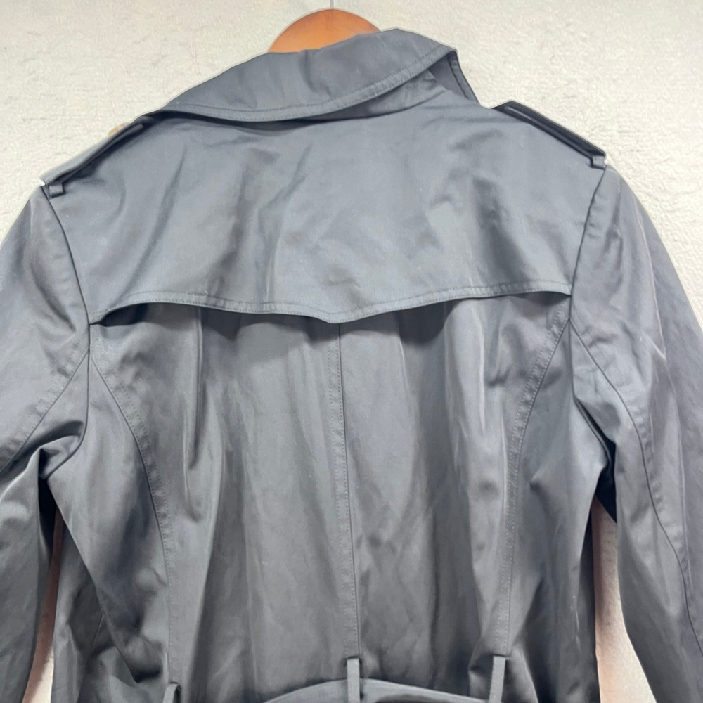 Talbots Trench Coat Womens 12P Black Double Breasted Belted Classic Petite - Picture 5 of 11